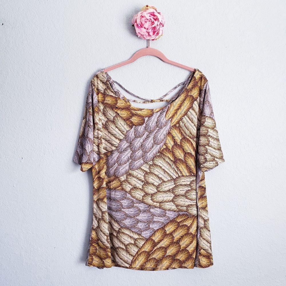 Gypsy Mara Hoffman Multicolor Feather Drape Front Blouse